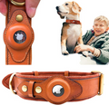 Leather AirTag Dog Collar — Premium Genuine Leather with Built-In AirTag Holder for Dog Tracking