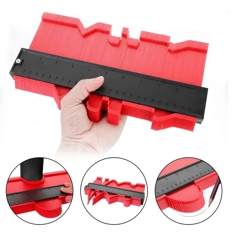 Contour gauge profile tool that duplicates irregular surface shapes for perfect tile wood and flooring cuts around pipes door frames and obstacles in Canadian DIY projects
