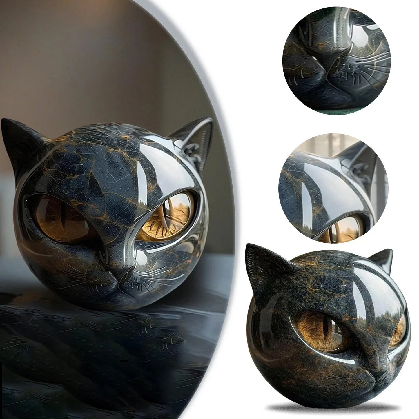 Decorative Black Cat Stone Figurine - SBDS WORDTR-9759black cat figurinecat sculpturehome decor