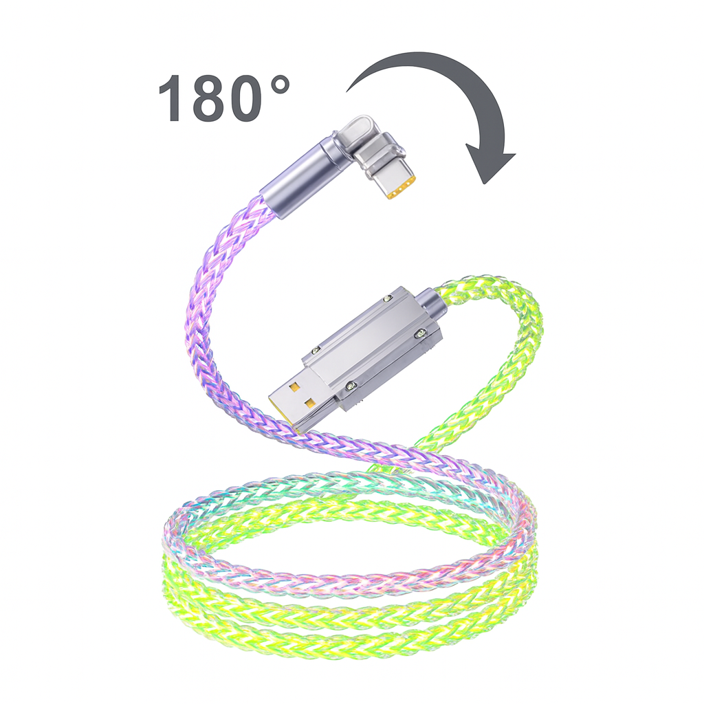 120W RGB fast charging cable with ambient breathing light, ships free across Canada