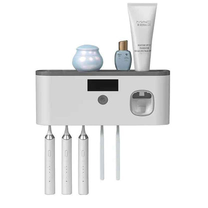 Wall-Mount UV Toothbrush Holder — Sterilizes 4 Toothbrushes Automatically After Every Use
