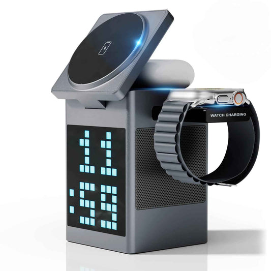 6-in-1 Magnetic Wireless Charger and Bluetooth Speaker — Ultimate Desk Station with Audio