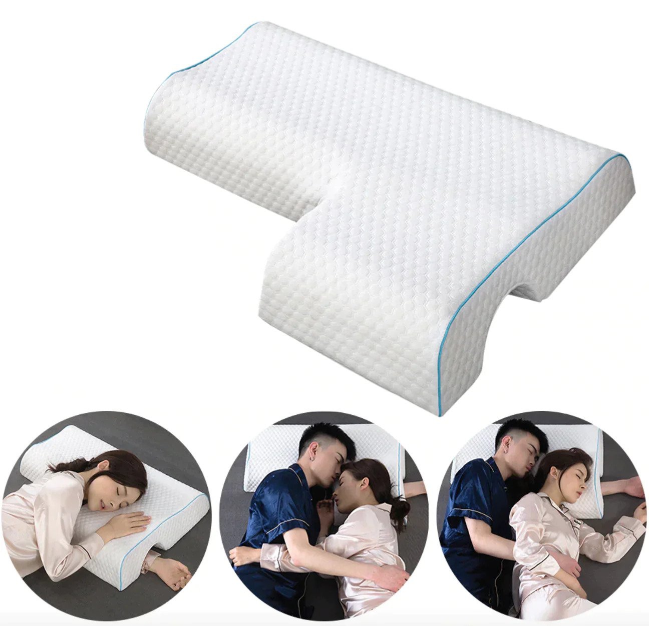 Arched couple memory foam cuddle pillow with adjustable dual cubes, ships free across Canada