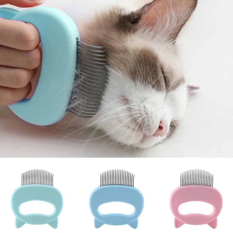 Cat grooming massage comb Canada — deshedding brush with rounded massage teeth removing loose fur cats enjoy