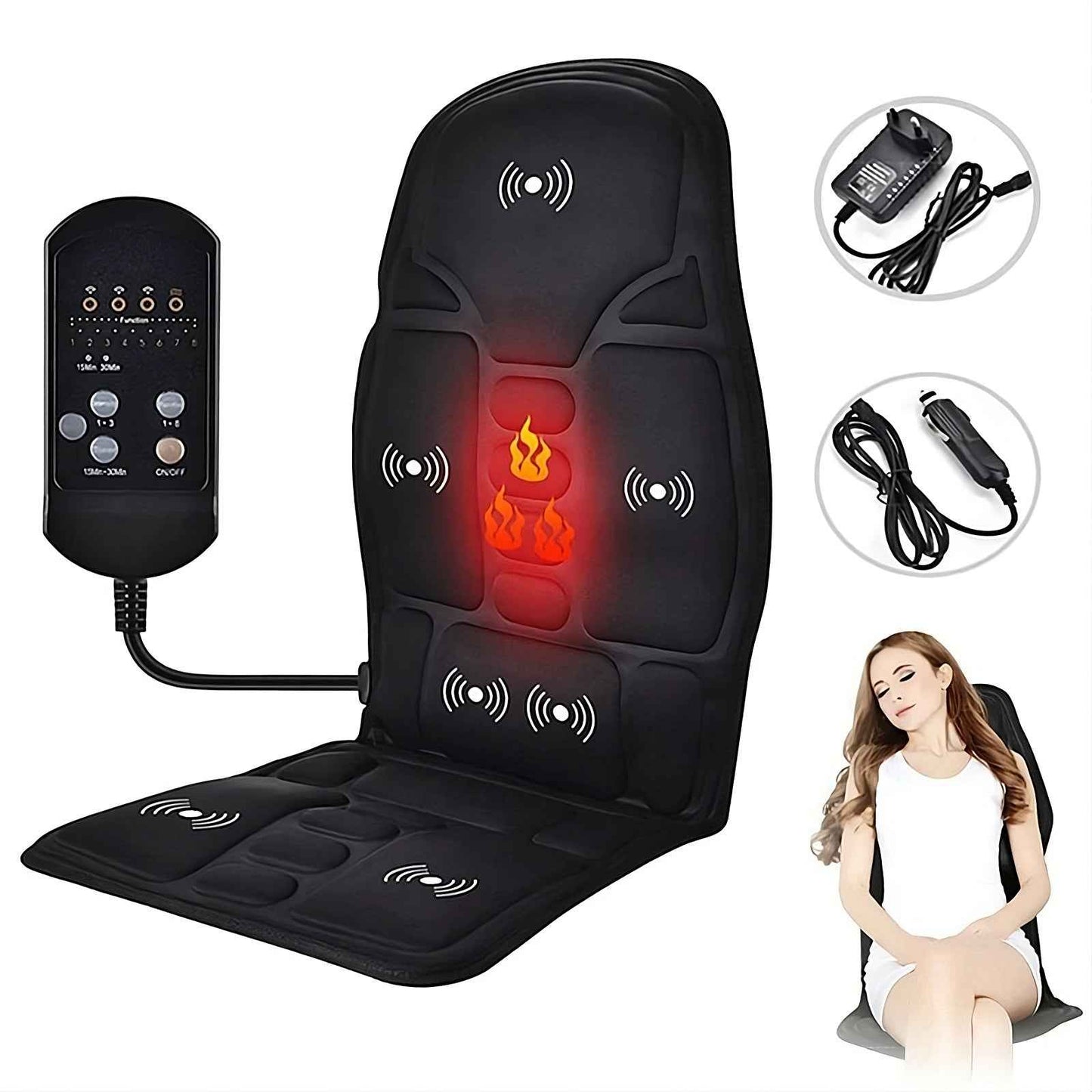 Vibrating Massage Chair Pad — 7 Motors, Full Body Heat Therapy for Car & Home