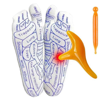Reflexology acupressure foot massage socks with pressure point map, ships free across Canada