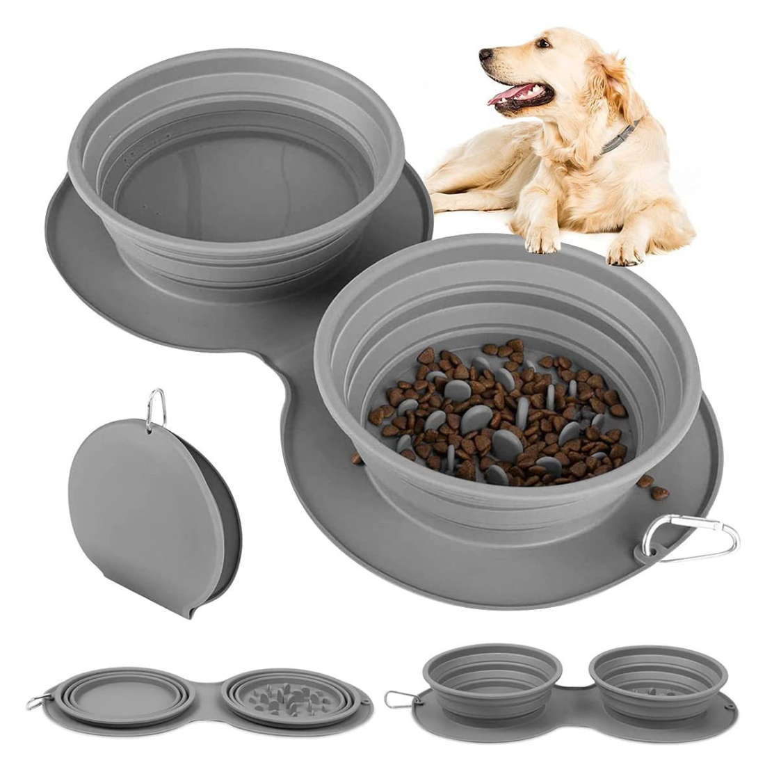 Silicone Foldable Slow Feeder Dog Bowl — Collapsible Travel Bowl That Slows Fast Eaters