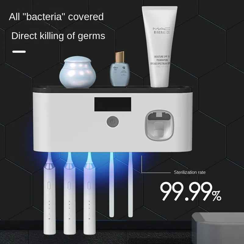 Wall-Mount UV Toothbrush Holder — Sterilizes 4 Toothbrushes Automatically After Every Use