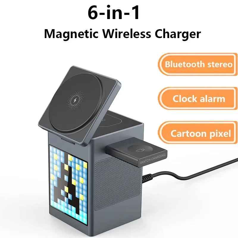 6-in-1 Magnetic Wireless Charger and Bluetooth Speaker — Ultimate Desk Station with Audio