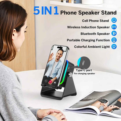 5-in-1 Wireless Charging Bluetooth Speaker — Charge Phone Watch Earbuds While Playing Music