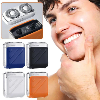 Compact travel electric shaver in orange fitting in palm of hand perfect for gym bag - SBDS WORD Canada