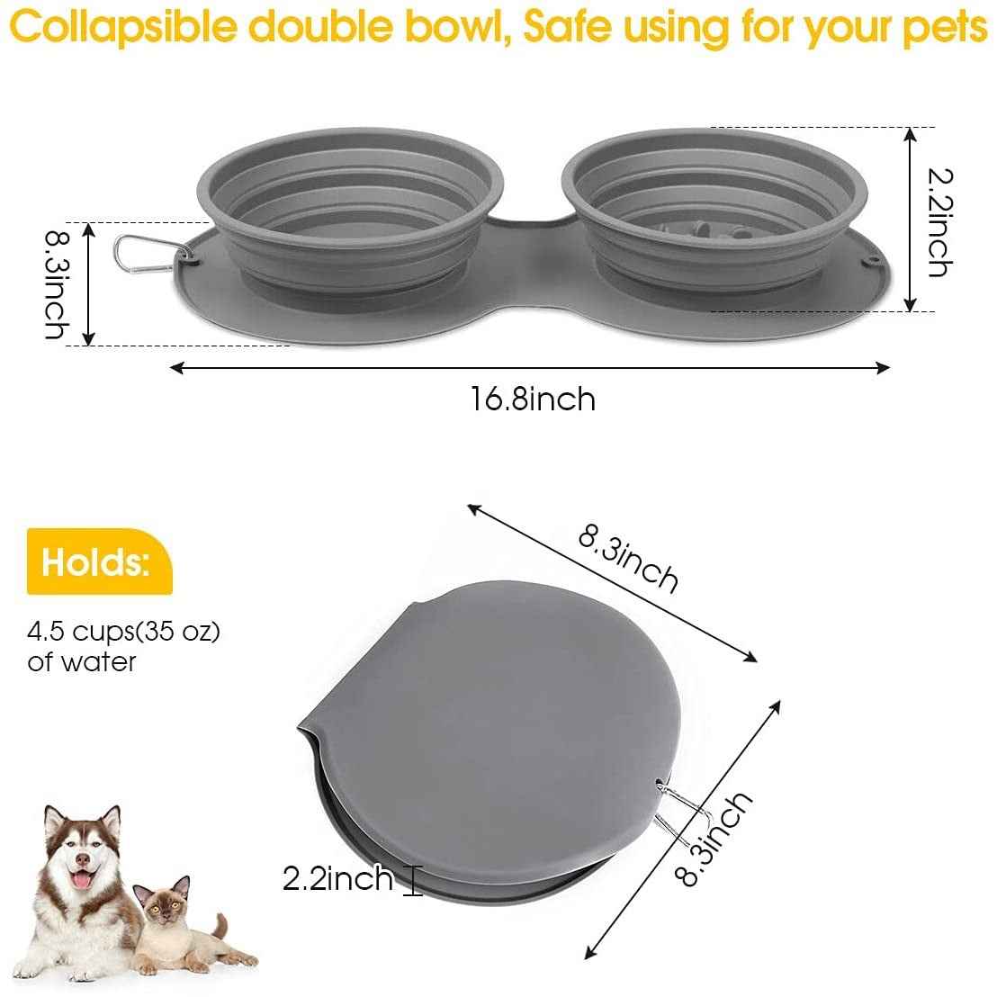 Silicone Foldable Slow Feeder Dog Bowl — Collapsible Travel Bowl That Slows Fast Eaters