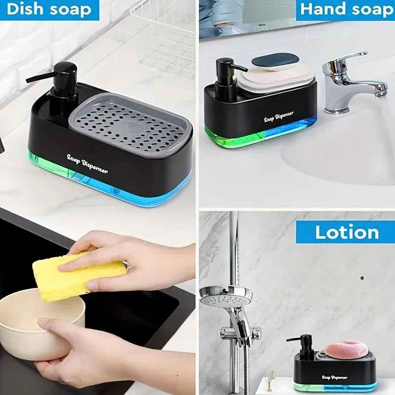 3-in-1 Bathroom Soap Dispenser Set — Dual Pump Organizer for Soap Shampoo and Lotion with Tray