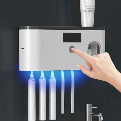 Wall-Mount UV Toothbrush Holder — Sterilizes 4 Toothbrushes Automatically After Every Use