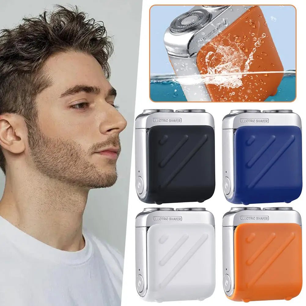 Waterproof mini shaver being used in shower showing wet and dry shaving capability - SBDS WORD Canada