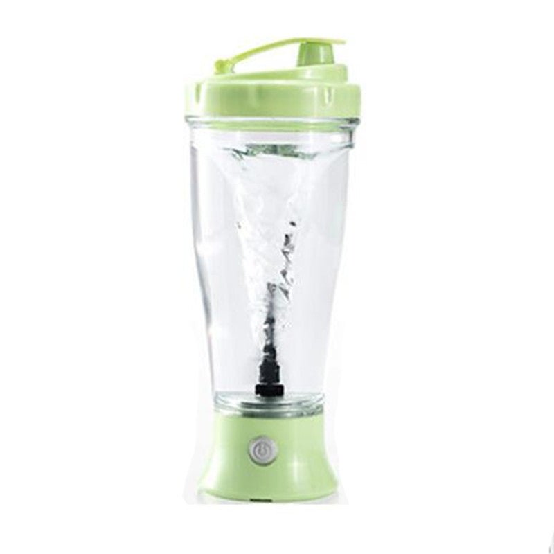 Automatic protein shaker bottle in light green showing LED indicator and USB charging port - SBDS WORD Canada