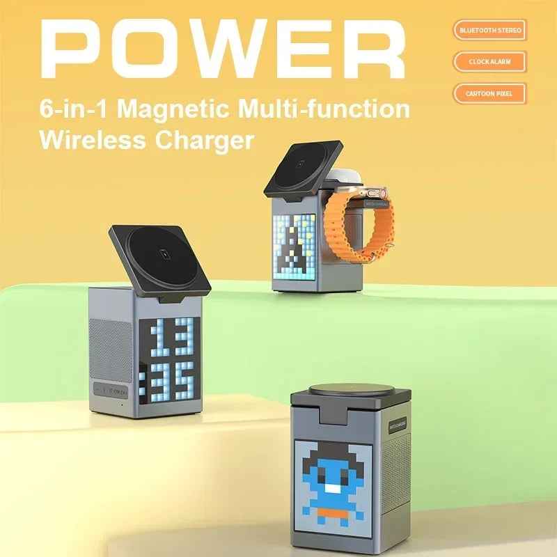 6-in-1 Magnetic Wireless Charger and Bluetooth Speaker — Ultimate Desk Station with Audio