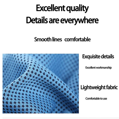 Sports cooling towel in 7 colours showing fast activation by wetting wringing and snapping - SBDS WORD Canada