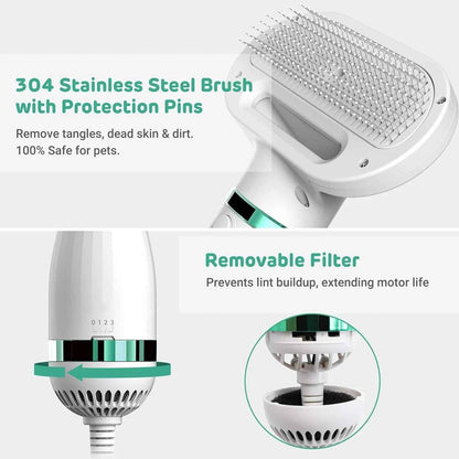 Pet Drying Brush — 3-Speed Heat Dryer & Grooming Brush for Dogs & Cats