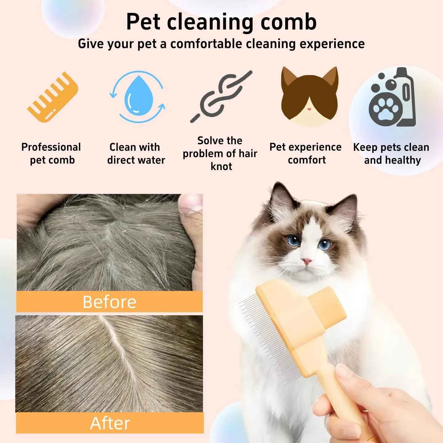 Pet Hair & Flea Comb — Self-Cleaning Dual-Style Grooming Comb for Cats & Dogs