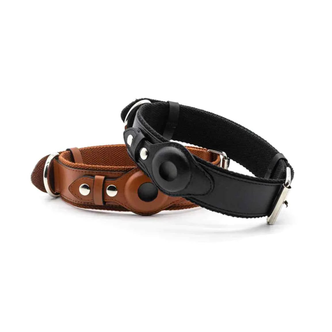 Leather AirTag Dog Collar — Premium Genuine Leather with Built-In AirTag Holder for Dog Tracking
