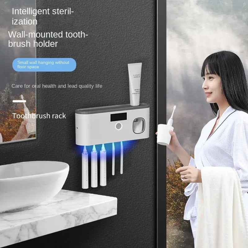 Wall-Mount UV Toothbrush Holder — Sterilizes 4 Toothbrushes Automatically After Every Use