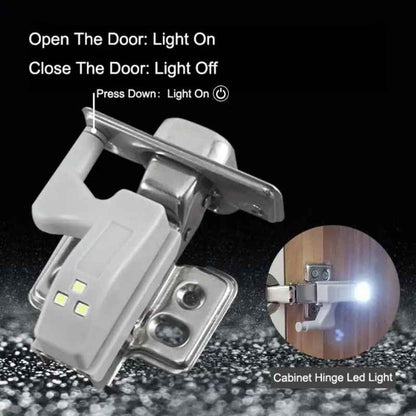 Cool white LED hinge light installed on kitchen cabinet showing bright clear illumination - SBDS WORD Canada