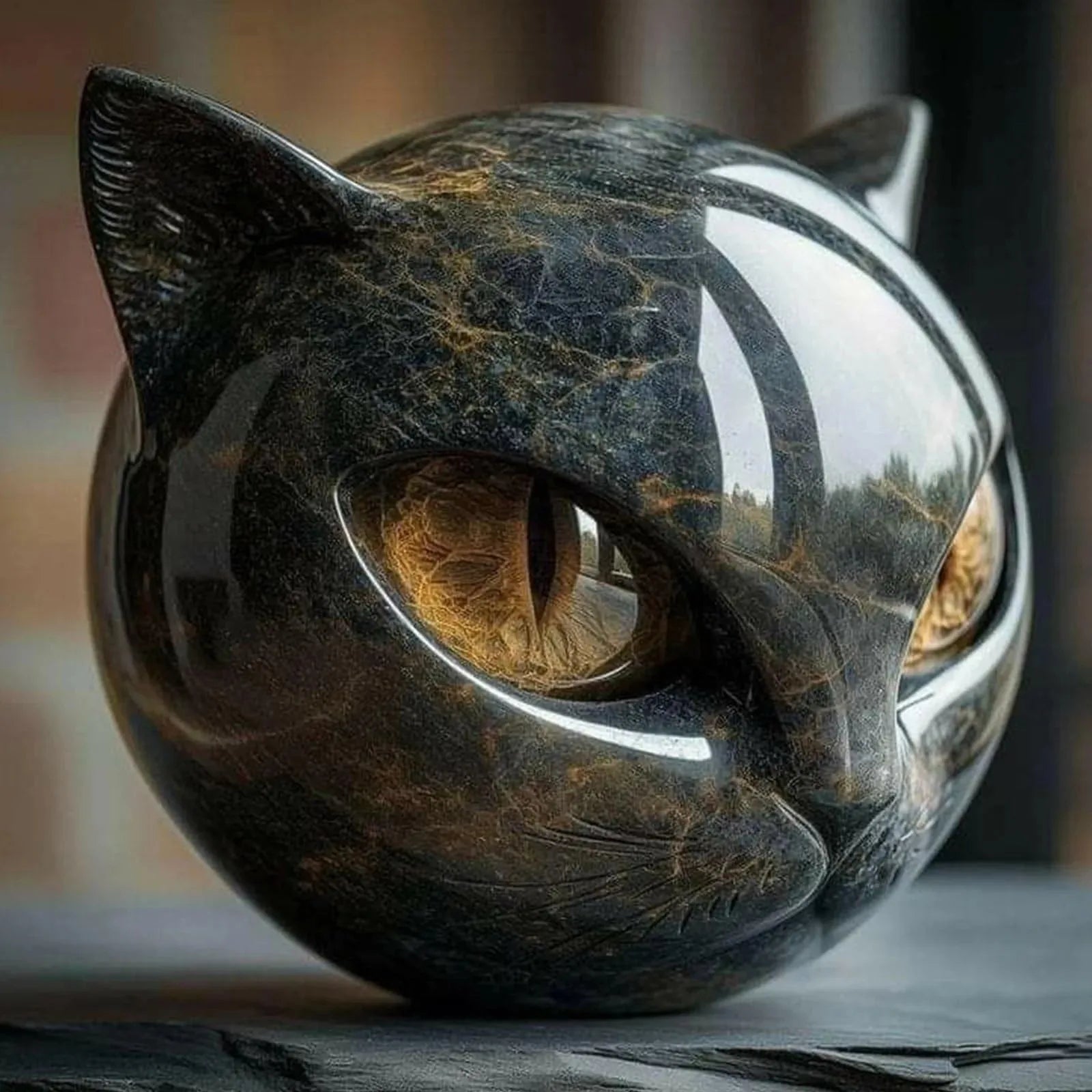 Decorative Black Cat Stone Figurine - SBDS WORDTR-9759black cat figurinecat sculpturehome decor