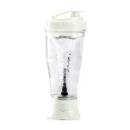 Automatic blender bottle in white with built-in motor for perfect protein shakes every time - SBDS WORD Canada