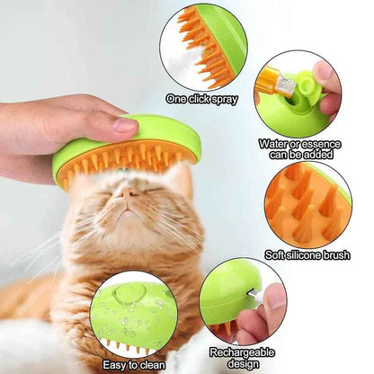 Steamy Brush for Cats — 3-in-1 Steam Grooming Tool for Shedding & Tangles