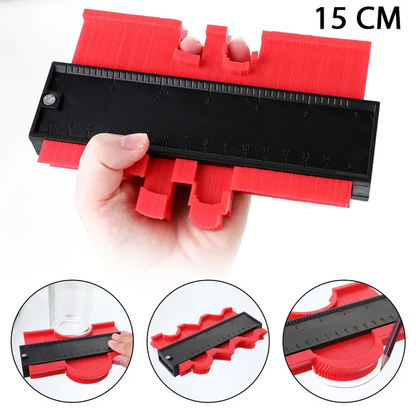 Shape duplicator tool being used to cut laminate flooring around door frame - SBDS WORD Canada
