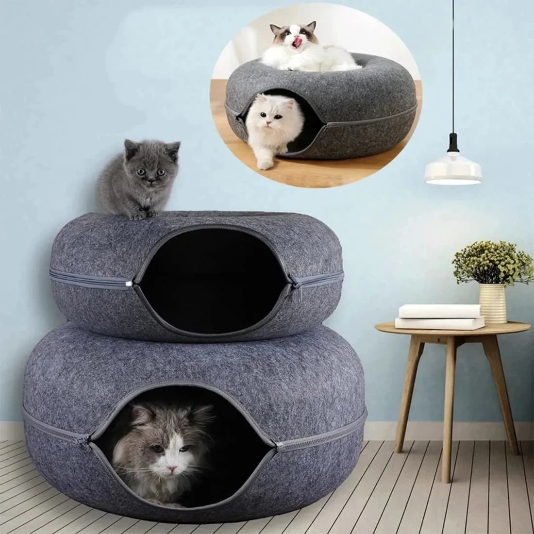 Felt Donut Cat Tunnel Bed - SBDS WORDTR-9946cat bedcat hideoutcat tunnel