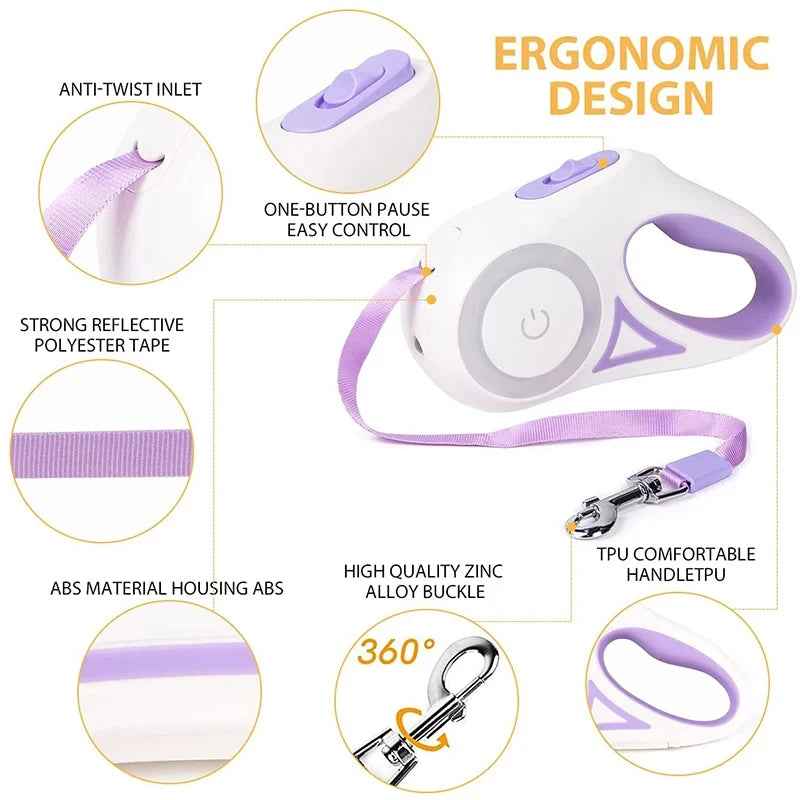 Automatic Retractable Luminous Dog Walking Rope - SBDS WORDTR-6432dog leash with flashlightilluminated dog leashLED dog leash