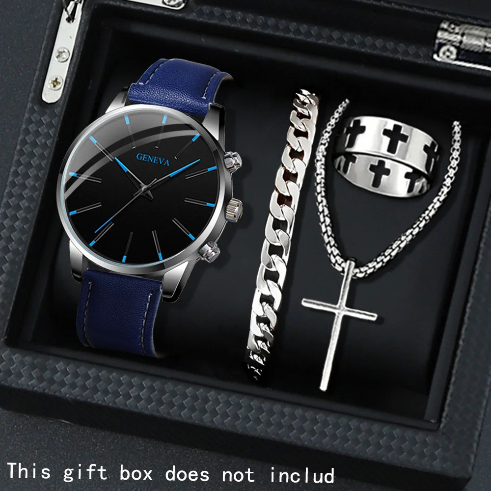 4 Pcs/set, Casual Men's Watchs Men's Watch Set Quartz Watch PU Leather Strap, The Most Ideal Gift for Men!