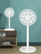 12 Inch Desktop Tabletop Table Top Air Fan Plastic White Floor Fan AC Quiet Silent Adjustable AC Intelligent Charging Remote SBDS WORD
