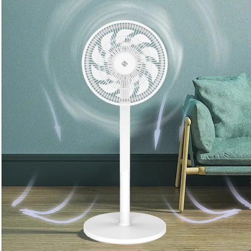 12 Inch Desktop Tabletop Table Top Air Fan Plastic White Floor Fan AC Quiet Silent Adjustable AC Intelligent Charging Remote SBDS WORD