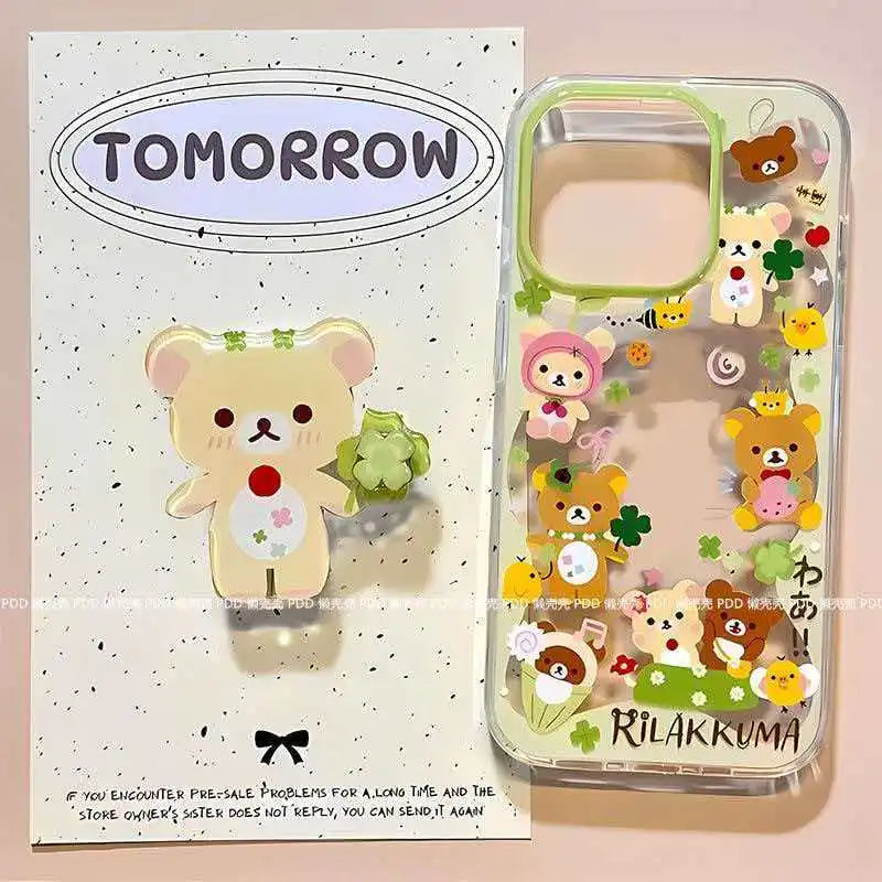 Kawaii Rilakkuma Clear Stylish Phone Case For Iphone 16 15 14 13 12  Pro Max Plus Slim Protective Shockproof With Bracket