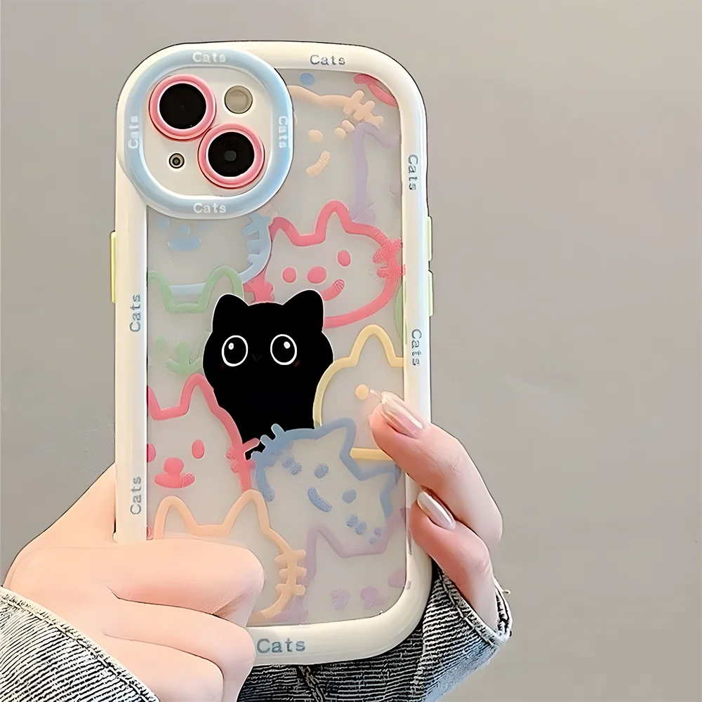 Cute Cat Silicone iPhone Case for iPhone 7–17 Pro Max – Soft Protective Cover
