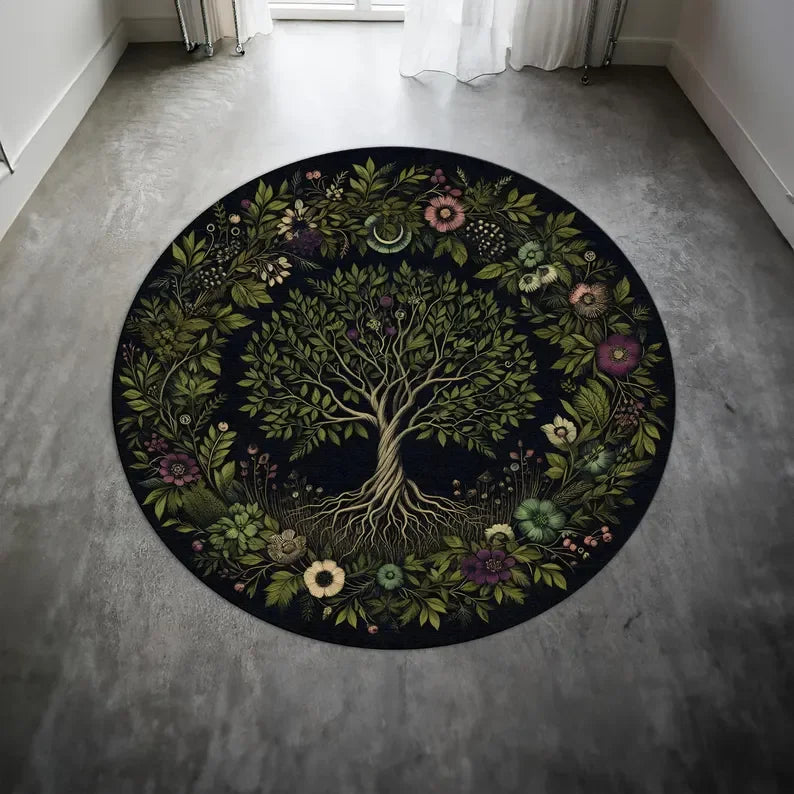 Abstract Landscape Round Rug Earth Tones Circle Mat Anti-Slip Abstract Mountains Rug Boho Landscape Rug Minimalist Round Carpet