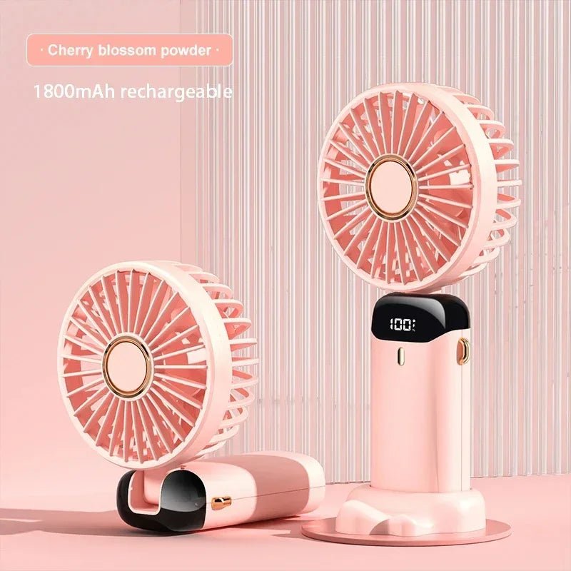 Portable Handheld Mini Fan Foldable Neck Hanging Fans 5 Speed USB Rechargeable Fan with Phone Stand and Display Screen 1800mAh SBDS WORD