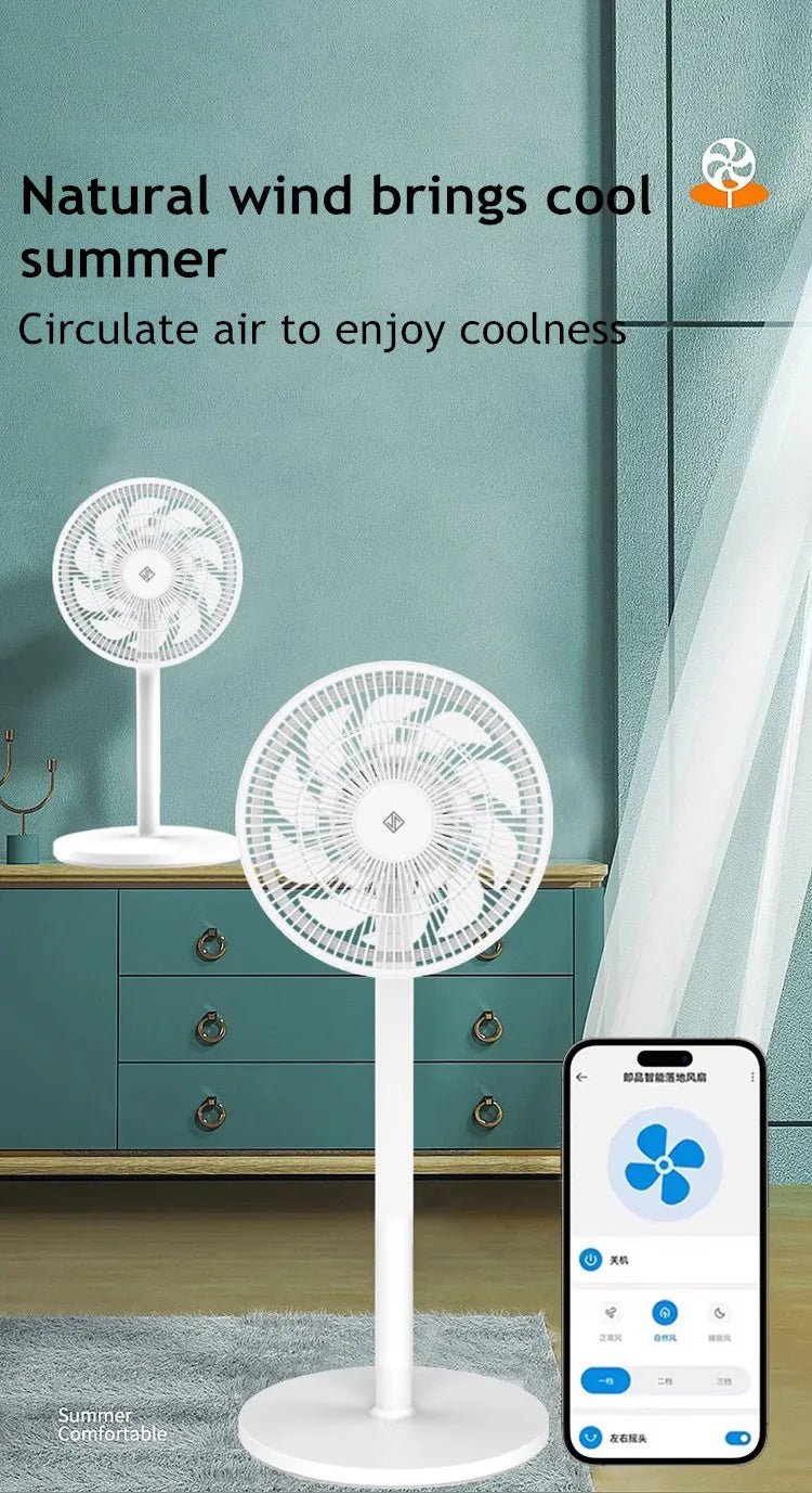 12 Inch Desktop Tabletop Table Top Air Fan Plastic White Floor Fan AC Quiet Silent Adjustable AC Intelligent Charging Remote SBDS WORD