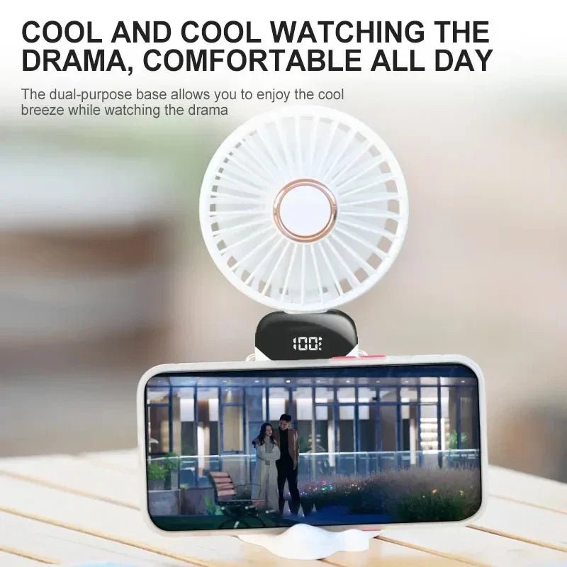 Portable Handheld Mini Fan Foldable Neck Hanging Fans 5 Speed USB Rechargeable Fan with Phone Stand and Display Screen 1800mAh SBDS WORD