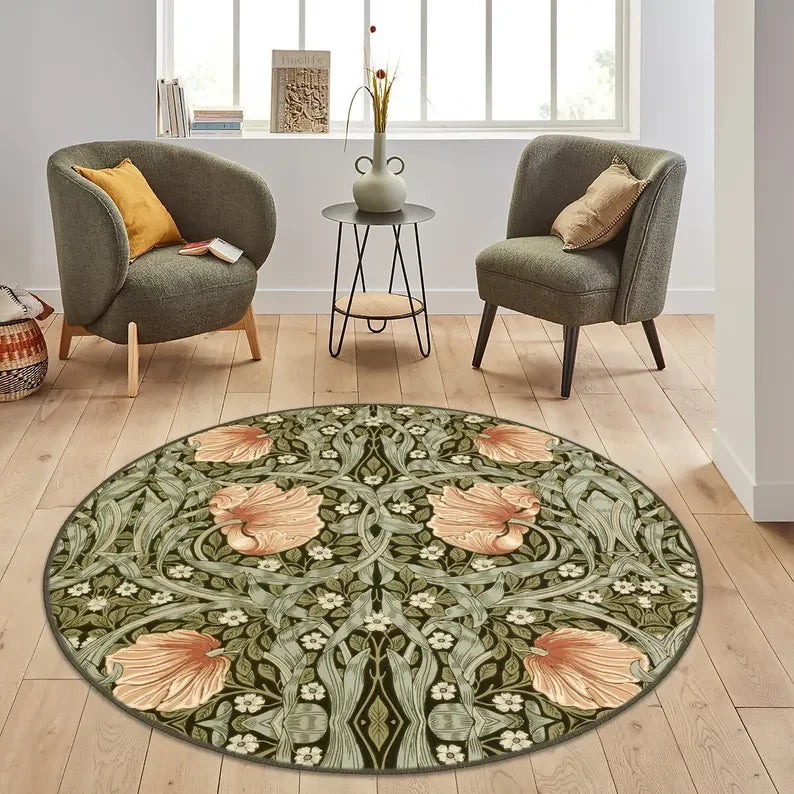 Abstract Landscape Round Rug Earth Tones Circle Mat Anti-Slip Abstract Mountains Rug Boho Landscape Rug Minimalist Round Carpet