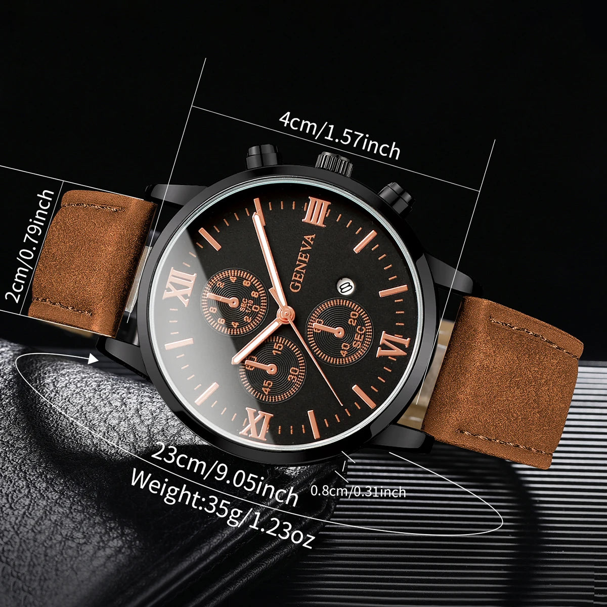 1/2PCs Men's Casual Calendar Watch Fashionable Men's Temperament Leather  Quartz Watch Unisex Watch Set(Box Not Included)