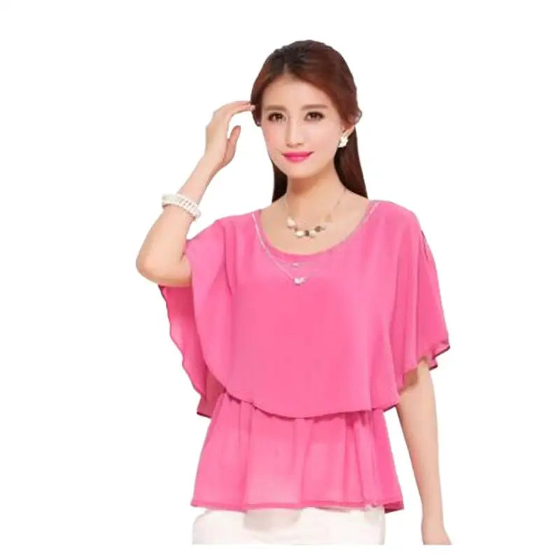 2025 Women Summer Tops Blouse Fashion Elegant Ruffle Batwing Sleeves Chiffon Shirt Loose Casual Clothing blusas mujer de moda