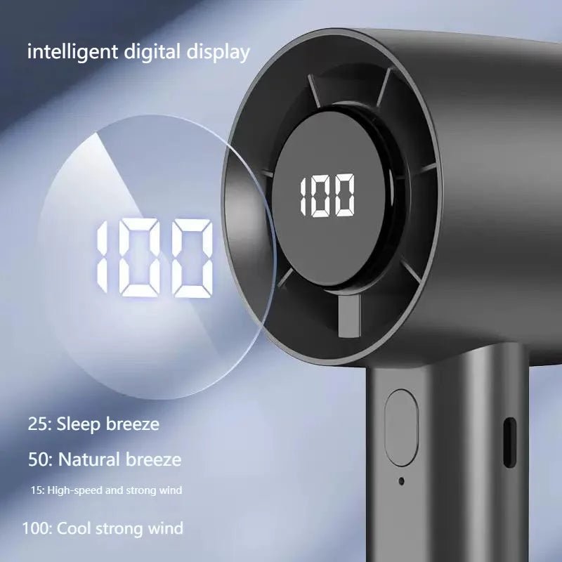 Portable Mini Handheld Fan with LED Display Semiconductor Refrigeration 100 Speeds USB Rechargeable Battery Outdoor Fan SBDS WORD