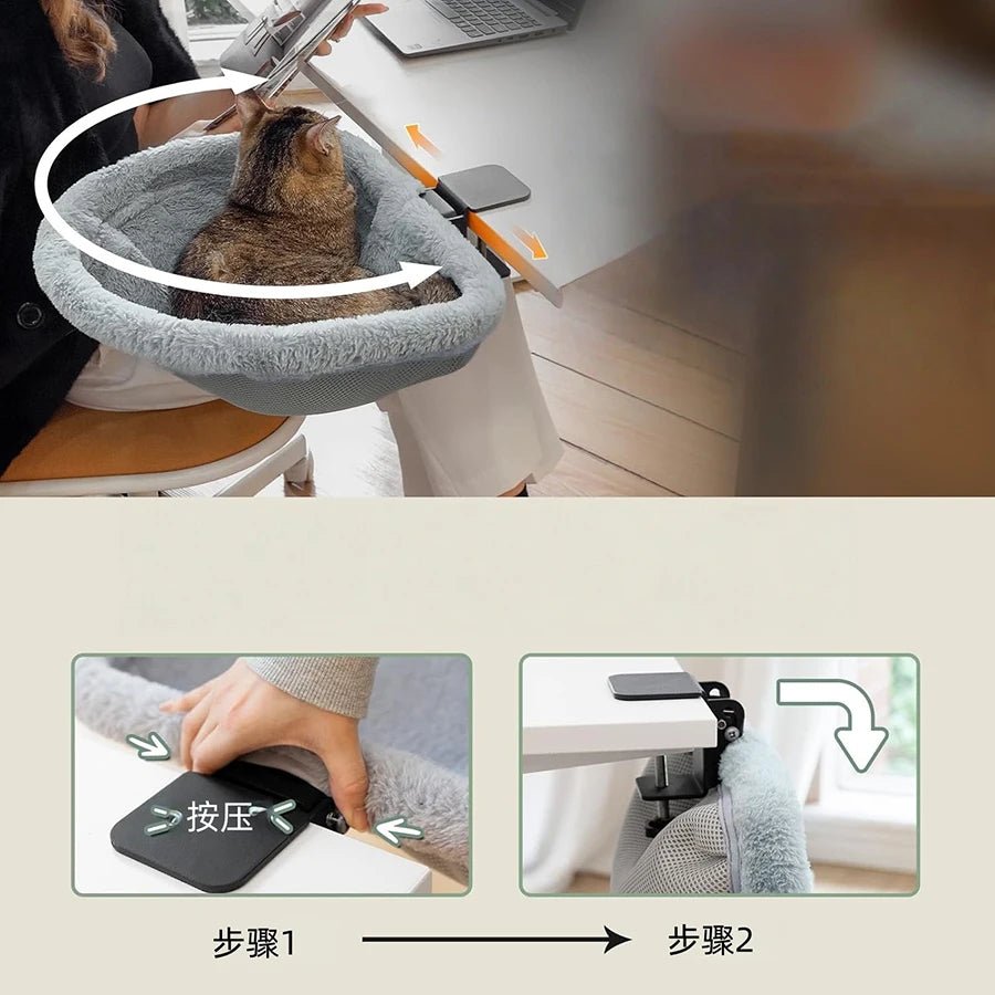 Foldable Cat Desk Bed – Space - Saving Office Cat Perch with Faux Fur - SBDS WORDTR-10791cat anxiety bedcat bed 40lbcat bed Canada